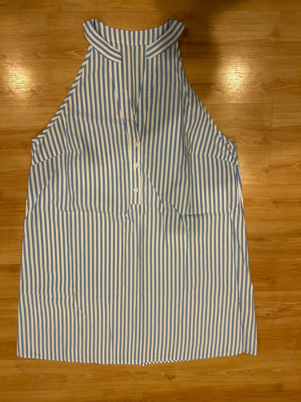 Blue and White Striped Button-Up Top